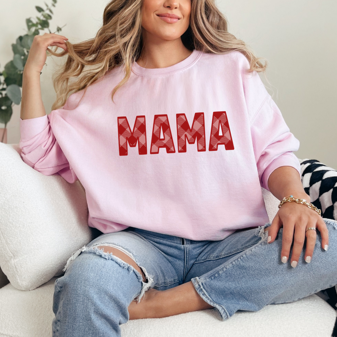 Mama Red & Pink Plaid Sweat